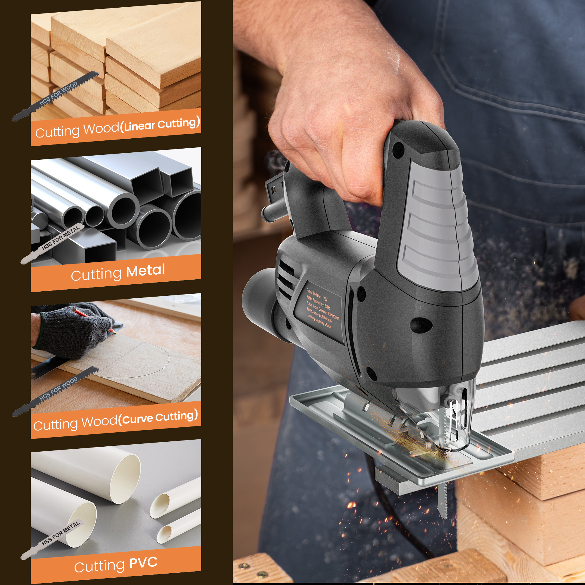GASKY 3.5 Amp Jigsaw with 4 Blades, 3000 SPM photo 8
