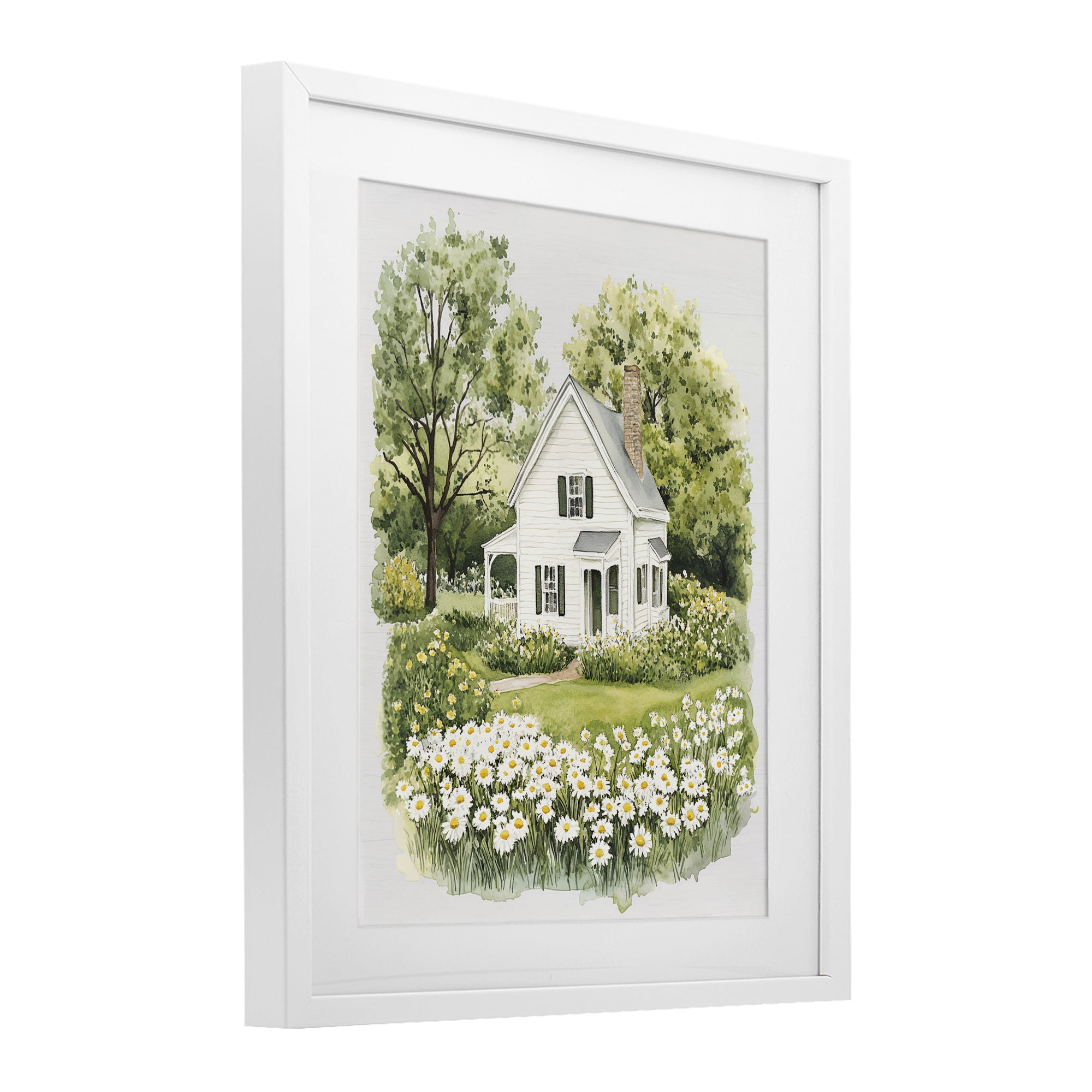 Quaint Countryside Cottage Garden White Framed Print Under Glass, design by Lettered and Lined