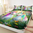 thumbnail image 3 of Castle Fairy Kids Teens Adults Kawaii Unicorn 4pcs Bed Sheets,Cartoon Animal King Sheets,Chic Floral Butterflies Super Cozy Sheet Set,Ultra Soft Home Decor, 3 of 7