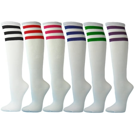 

Couver Adult Unisex Casual Wear Cotton Knee High Referee Socks Multi-Assorted Pack( White with 3 color Stripes Medium (6 Pairs))