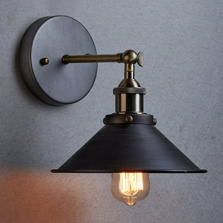 Black Wall Lamp - Ainfox Black Industrial and Vintage Edison Wall Lamp for Indoor Decoration with Metal Cap