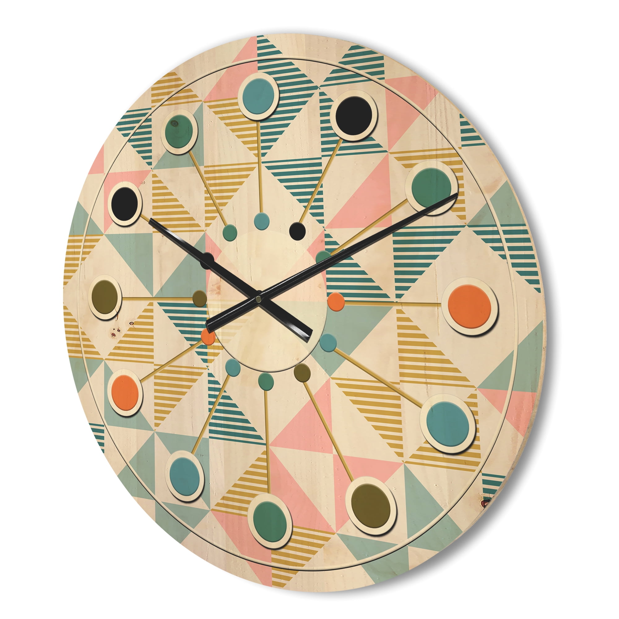 Designart 'Diamond Retro Pattern II' Mid-Century Modern Wood Wall Clock