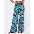 thumbnail image 4 of Wide Leg Pants Woman Summer Smocked Waist Floral Pant Wear Spring Beach Vacation Clothes for Women Black & Blue M, 4 of 8