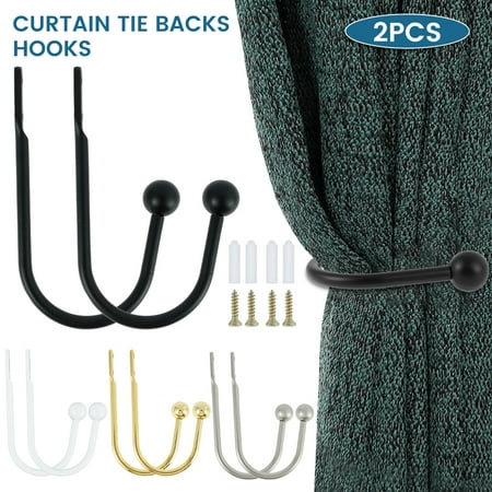 

AoHao 2PCS Curtain Holdbacks Wall Tie Back Hooks Hanger Holders for Blackout Sheer Window Treatment with Screws& Expansion Plugs Black
