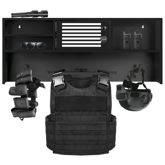 Wall Mounted Police Gear Rack, Police Hanger with Hooks, Black Metal Frame, Tactical Duty Gear Rack, Black Body Armor Stand for Police Gift