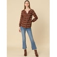 thumbnail image 3 of INSPIRE CHIC Camisa vintage abotonada para mujer Blusa a cuadros con cuello dividido Tops marrón XS, 3 of 6