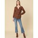thumbnail image 3 of INSPIRE CHIC Camisa vintage abotonada para mujer Blusa a cuadros con cuello dividido Tops marrón XS, 3 of 6