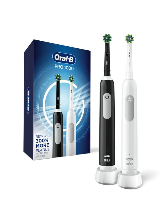Oral-B Pro 1000 CrossAction Electric Toothbrush, Powered by Braun, Black and White, Pack of 2