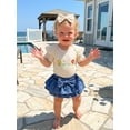thumbnail image 4 of Loicainy Baby Toddler Girls 3 Piece Outfits 3 6 9 12 18 Months Adorable Flower Embroidery Short Sleeve Crew Neck Jumpsuit and Denim Shorts Headband Clothes Set, 4 of 9