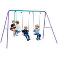 thumbnail image 1 of Outsunny Kids Swing Set with Glider, Outdoor Playground Playset, Purple, 1 of 9