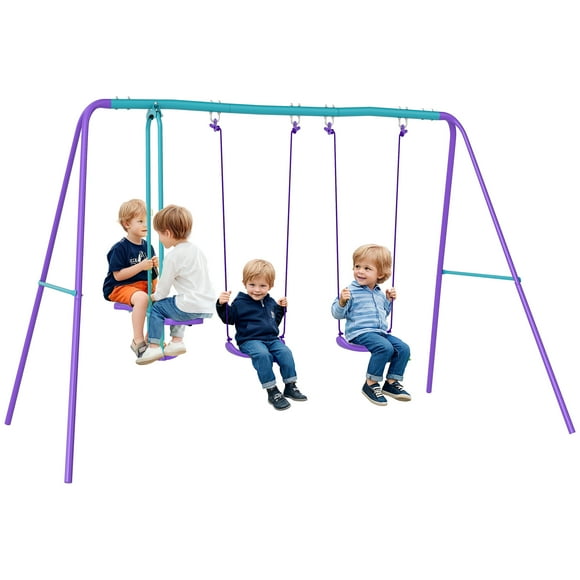 Outsunny Kids Swing Set with Glider, Outdoor Playground Playset, Purple