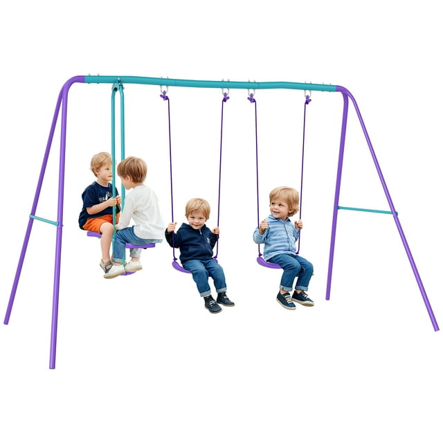 Outsunny Balançoire pour Enfants avec Planeur, Ensemble de Jeu pour Aire de Jeux Extérieure, Violet