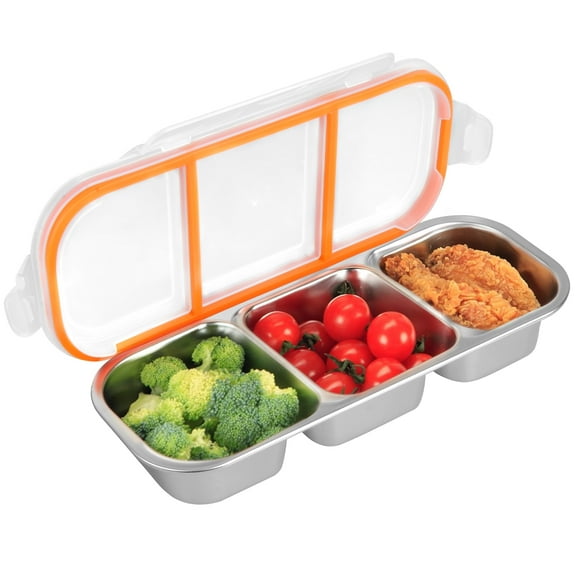 Bento Lunch Box Snack Container with Dividers for Adults,AILKIN 400ML Bento Snackle Box Containers Lunchable Stainless Steel Food Storage Containers Tray with Lid Dishwasher Safe,Orange