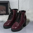 thumbnail image 4 of Dakaela Women Platform Combat Ankle Boots Lace up Side Zipper High Heeled Booties Round Toe Chunky Heel Goth Dress Shoes Wine 8.5, 4 of 8