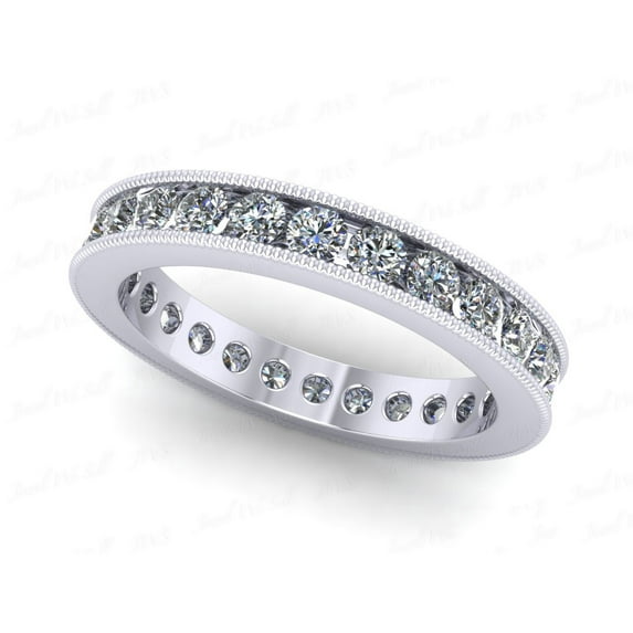 Natural 1.25Ct Round Cut Diamond Channel Milgrain Women's Anniversary Wedding Eternity Band Ring Solid 14k H SI2