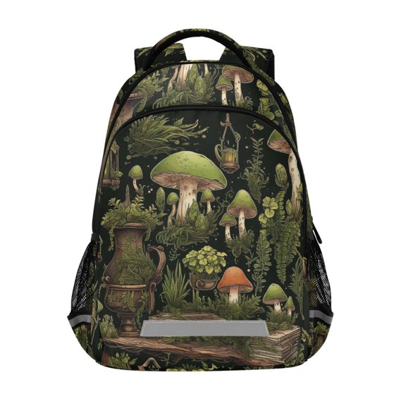 ALAZA Mushrooms Green Backpack Elementary School Bag Bookbag Travel Rucksack