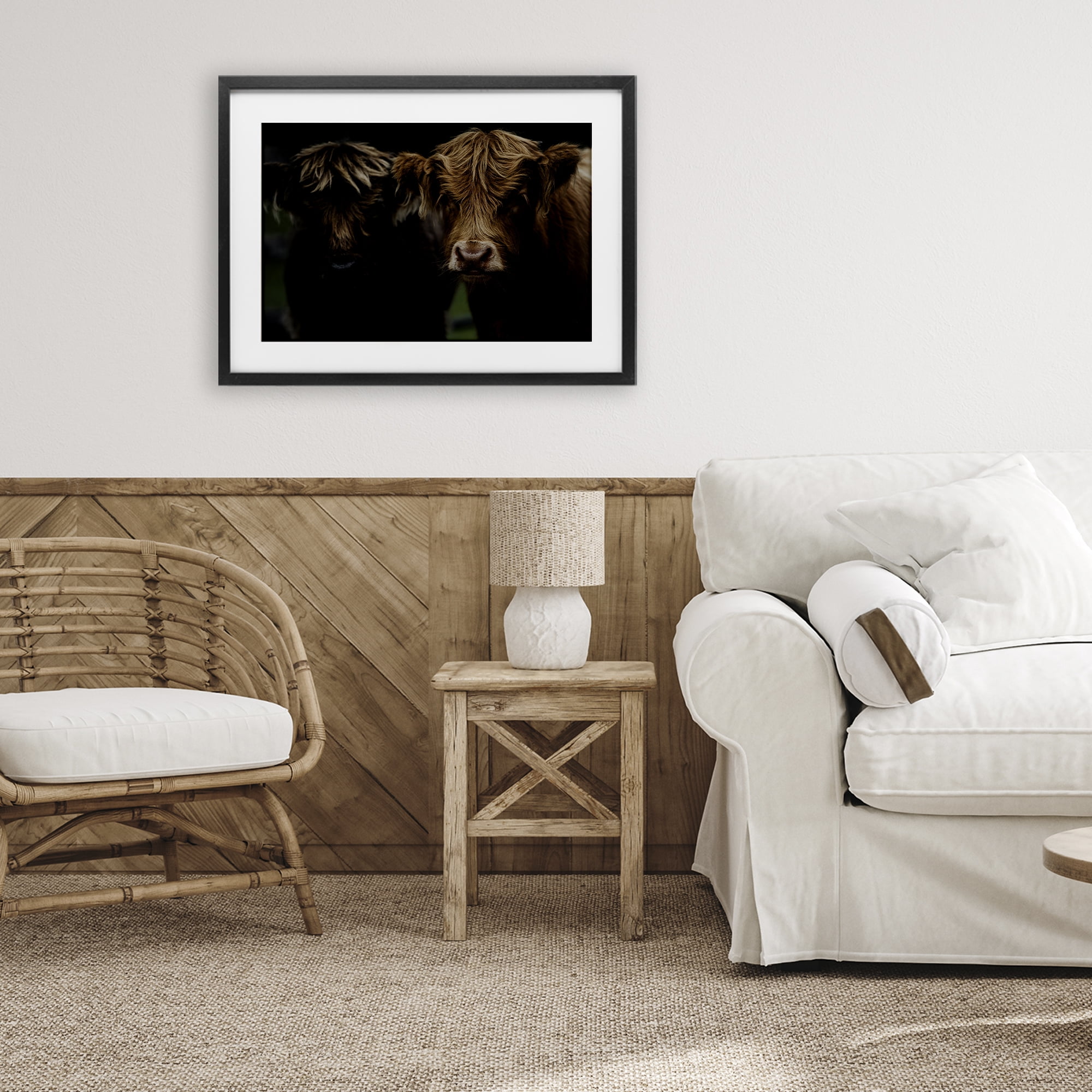 Cow Faces Highland Pair Black Framed Print Under Glass, design by Amy Carroll