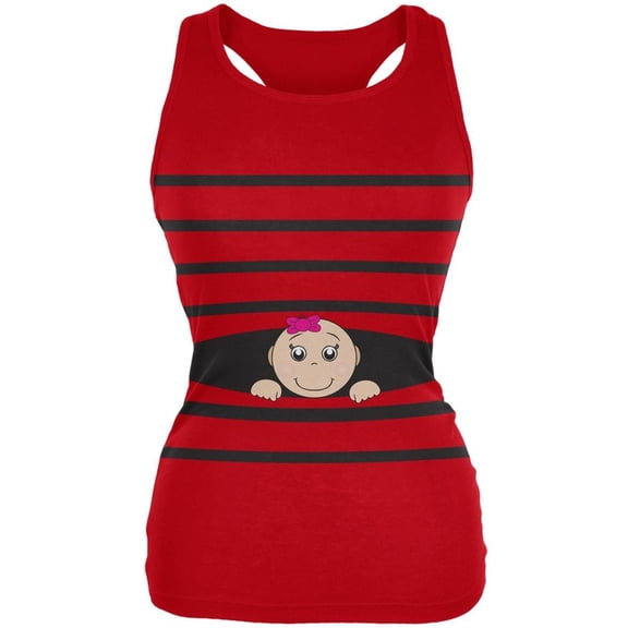 Striped Peeking Baby Girl Red Juniors Soft Tank Top - 2X-Large