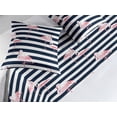 thumbnail image 2 of Flamingo Bed Runner Set, Repetitive Exotic Bird Illustration on Bicolor Striped Backdrop, Decorative Bedding Scarf & 2 Pillow Shams for Hotels Homes, Queen, Indigo Pale Pink and White, by Ambesonne, 2 of 3