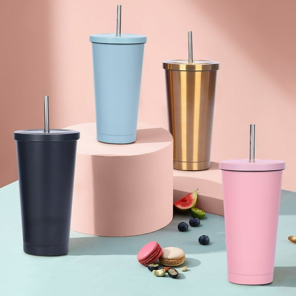 Nsxcdh Stainless Steel Straw Cup Coffee Cup 16.9oz 7.32x3.58in Large Capacity Vacuum Portable Insulation Gift Cup Travel Home Office Christmas Gifts for Grandkids