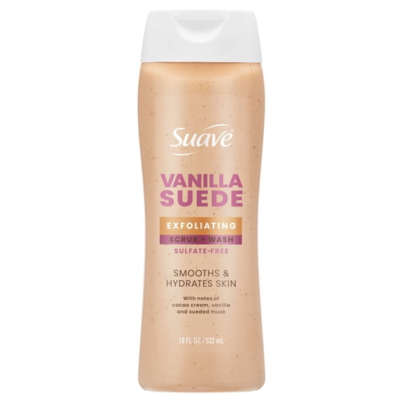 Suave Vanilla Suede Exfoliating Body Wash & Scrub With Glycerin & Vitamin E, 18 FL OZ