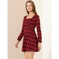 thumbnail image 4 of Vestido A Cuadros De Manga Larga Con Cuello Cuadrado Vintage De Otoño Para Mujer Allegra K Negro rojo M, 4 of 6