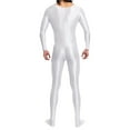 thumbnail image 5 of Wyobmus Men's Oil Shiny Tights Full Bodysuit Footed Metallic Glossy Jumpsuit Long Sleeve Shapewear White, 5 of 5