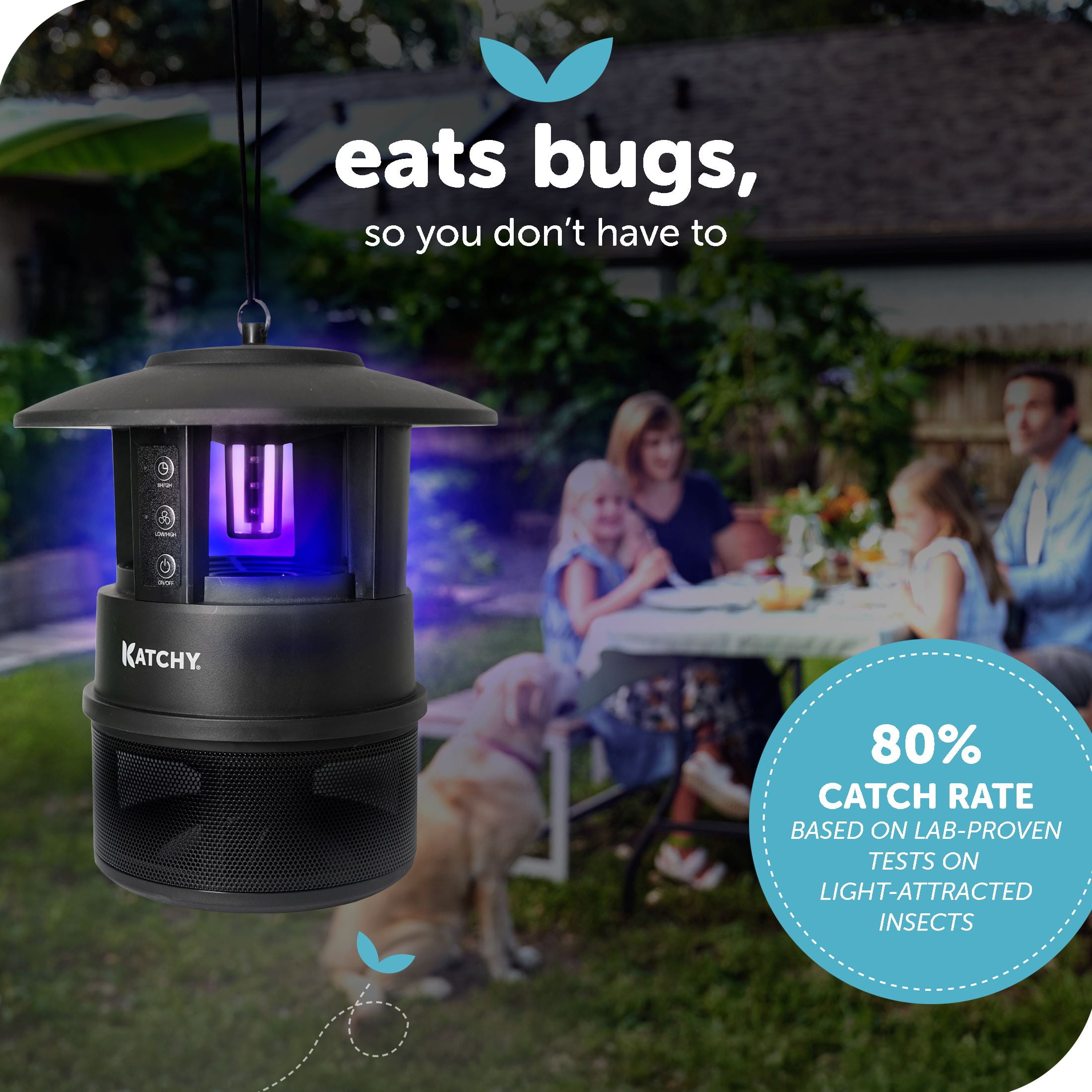 Katchy Outdoor + with Rechargable Battery Insect Trap - Fan Powered with UV Light - for Fruit Flies, Gnats, Mosquitoes, Moths