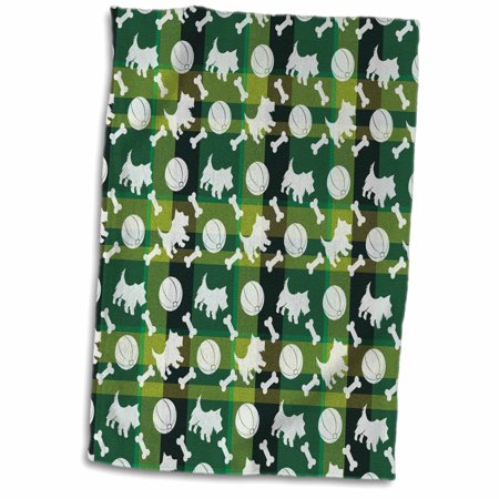 3dRose White West Highland Terrier Pattern over green Tartan - Towel  15 by 22-inch
