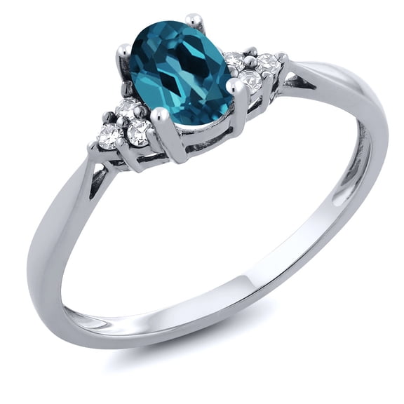 Gem Stone King 14K White Gold 0.56 Cttw London Blue Topaz and Diamond Women's Engagement Ring (Size 6)