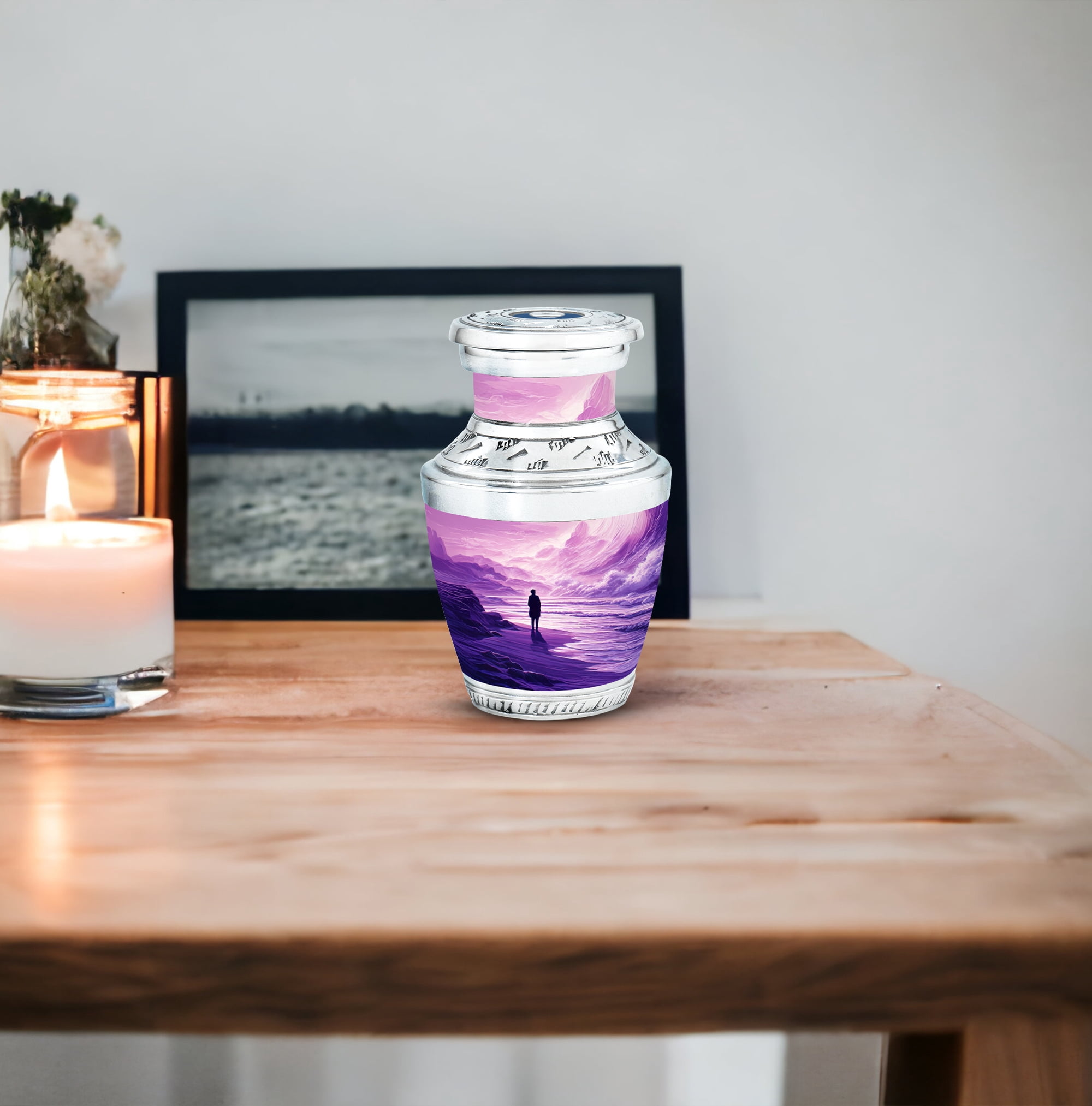 MUKTIVE Mountain Mini Cremation Urn for Human Ashes for Mom & Dad - Decorative Keepsake Funeral Purple Urns for Adult Male & Female - 3 Inch