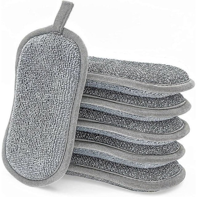 Washable Dishwashing Sponge, 6 Double-Sided Non-Scratching Scraping Pads Antibacterial Microfiber Sponge Kitchen Cleans All Surfaces Effectively. Idea