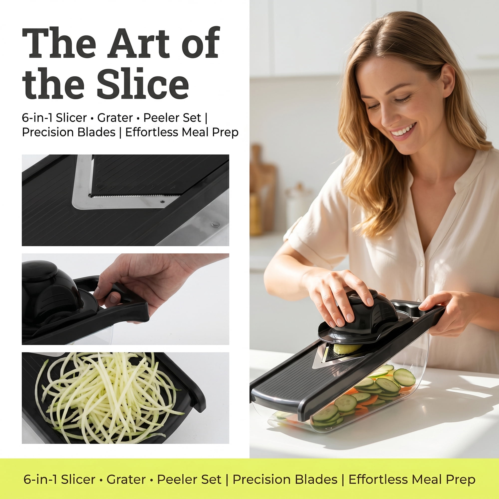 Unique Bargains Useful 4-in-1 Mandoline Slicer for Potato in Kitchen Black 11.6"x4.4"