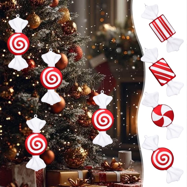 Adornos Navideños Colgantes de Pvc con Lentejuelas Pintadas, Forma de Caramelo, para Árbol de Navidad | Decoración para Fiestas En Casa | Regalo Ideal | Material: Pvc | 1 Unidad
