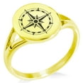 thumbnail image 1 of Stainless Steel Sun Dial Compass Minimalist Oval Top Polished Statement Signet Ring, 1 of 1