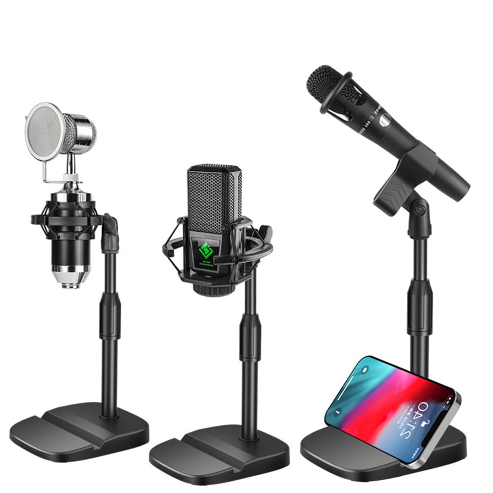 Adjustable Desktop Microphone Stand Holder Mic Clip Phone Bracket with Base