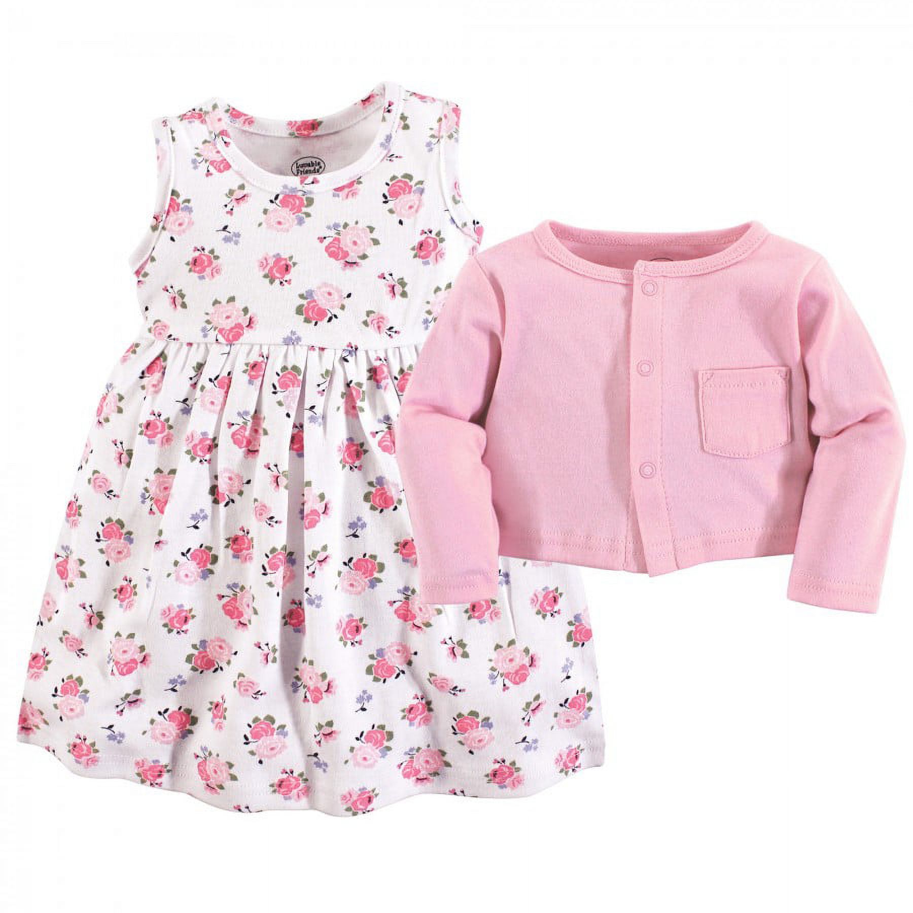 Luvable Friends Baby and Toddler Girl Dress and Cardigan 2pc Set, Pink ...
