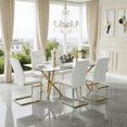 thumbnail image 2 of StnTalk Modern Dining Table Set for 6, 71" Glass Dining Table Top and Gold Metal Table Legs, Rectangle Dining Tables with 6 White Upholstered Dining Chairs for Dining Room and Kitchen., 2 of 8