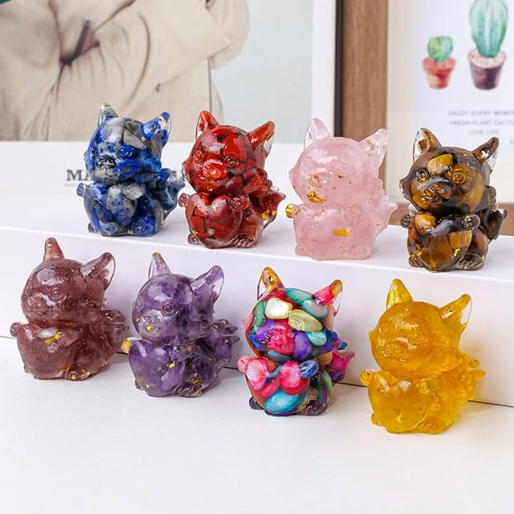 Cheers Natural Stone Nine-tailed Fox Figurine Positive Healing Energy Hand-carved Colorful Faux Crystal Love Heart Animal Statue Desktop Decoration Ornament