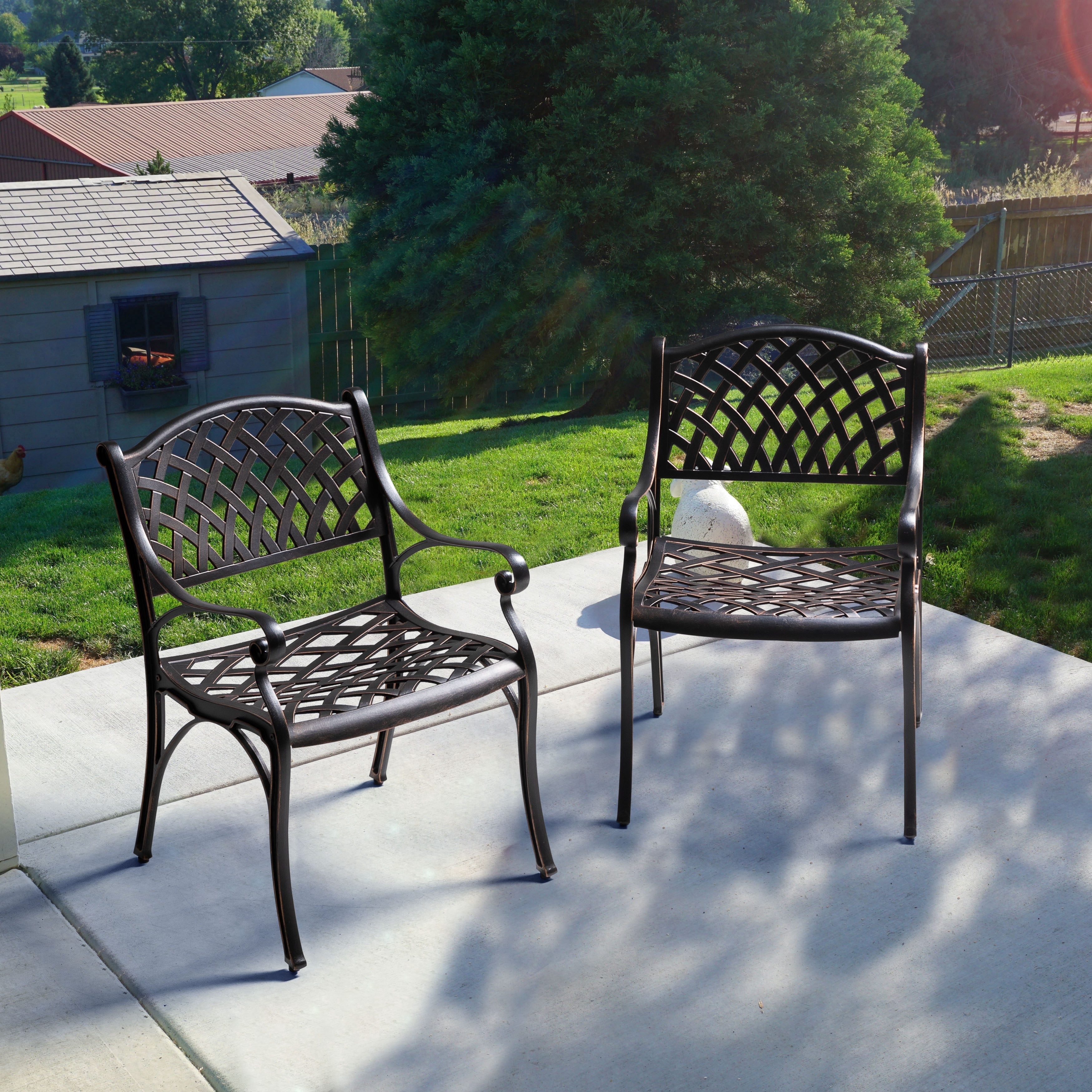 Nuu Garden 2 Piece Cast Aluminum Patio Dining Chairs with Armrests, Outdoor Bistro, Balcony, Backyard, Garden, Black with Gold Speckles