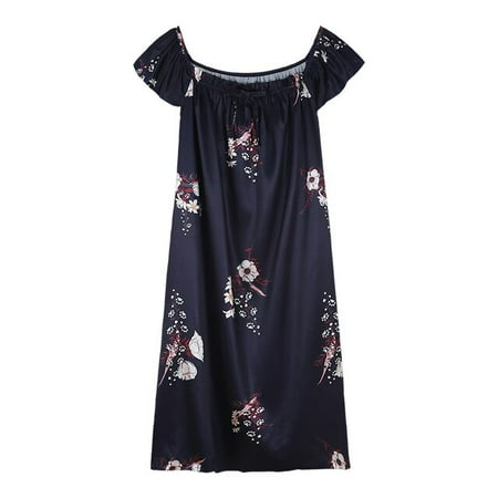 

QWZNDZGR HOT 4XL Faux Silk Elegant Female Sexy Spaghetti Strap Ladies Nightwear Floral Dress Womens Satin Nightgowns Night Sleepshirts