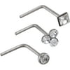 Hot Silver Women's Crystal Accent Silver Surgical Steel Nose Stud Set