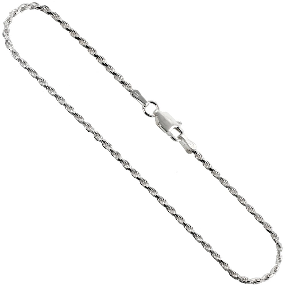 Solid Sterling Silver Rhodium Plated 4 Millimeter Rope Chain Necklace