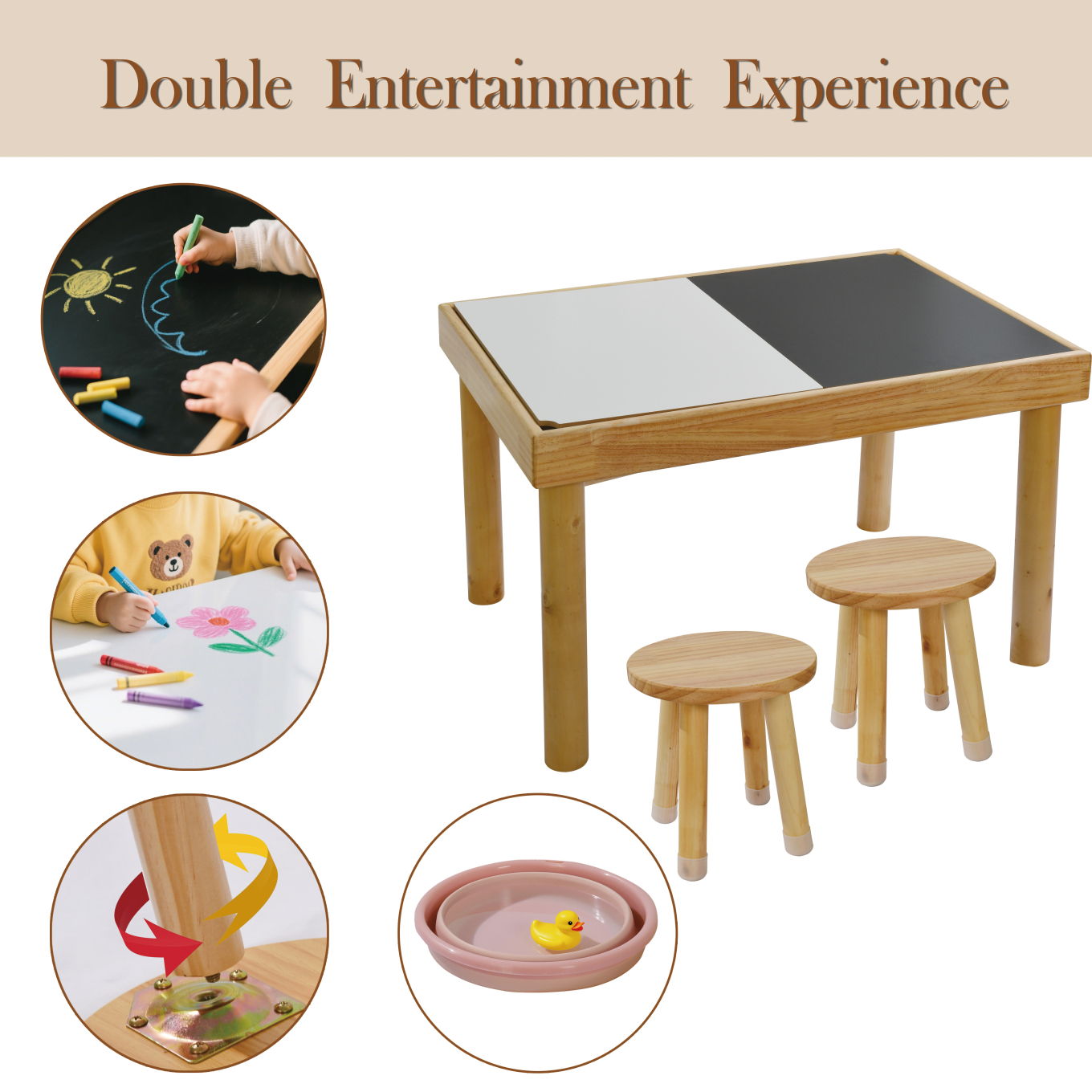 Sensory Table for Toddlers 1-3 with 2 Chairs, Wooden Activity Table Set with Double-Sided Sand and Water Play Boards for Kids Indoor Outdoor Use