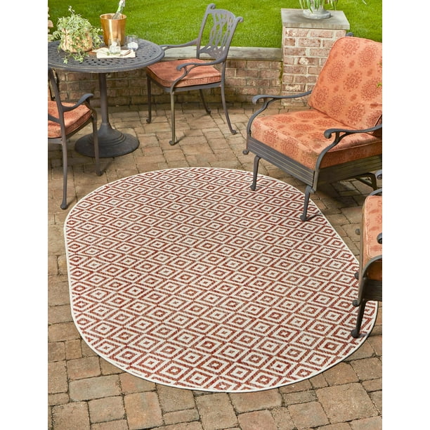 Rugs.com Jill Zarin Outdoor Collection Rug – 7' 10 x 10' Oval Rust Red ...