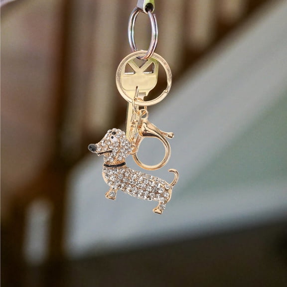 WEUVEB 1Set White Dachshund Dog Shape Key Ring for Women Dog Lovers