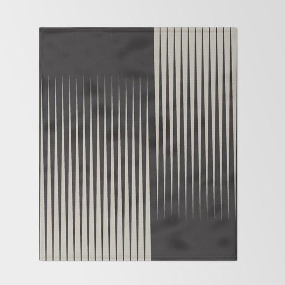 Charcoal Gray and Ivory Offset Vertical Stripe Throw, Polyester Fleece Fabric, 280 GSM, Geometric Style
