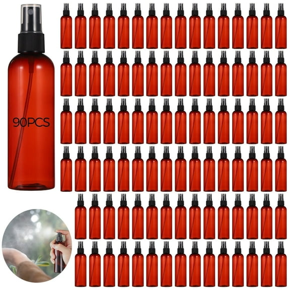 90 PCS Spray Bottles, 120ml Plastic Travel Sprayer Set Brown PET Bottles with Black Nozzles for Liquids, Perfumes, Cosmetics, and More
