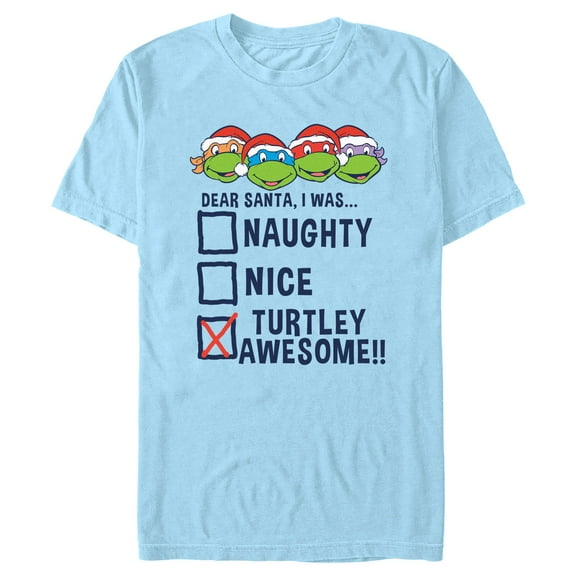 Men's Teenage Mutant Ninja Turtles Dear Santa, I Was Turtley Awesome!  Graphic Tee Light Blue Small