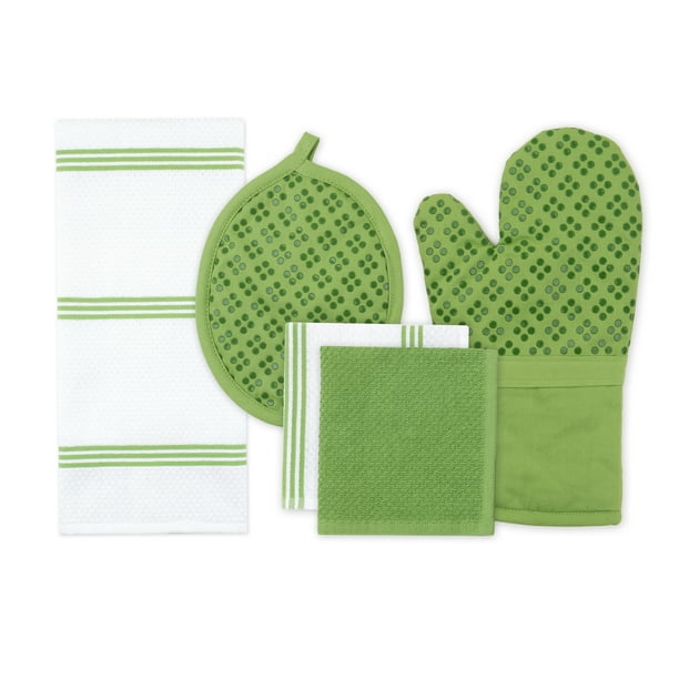 Sticky Toffee Silicone Printed Oven Mitt Pot Holder Cotton Kitchen Towel Dishcloth Green 5 Piece Set Walmart Com Walmart Com